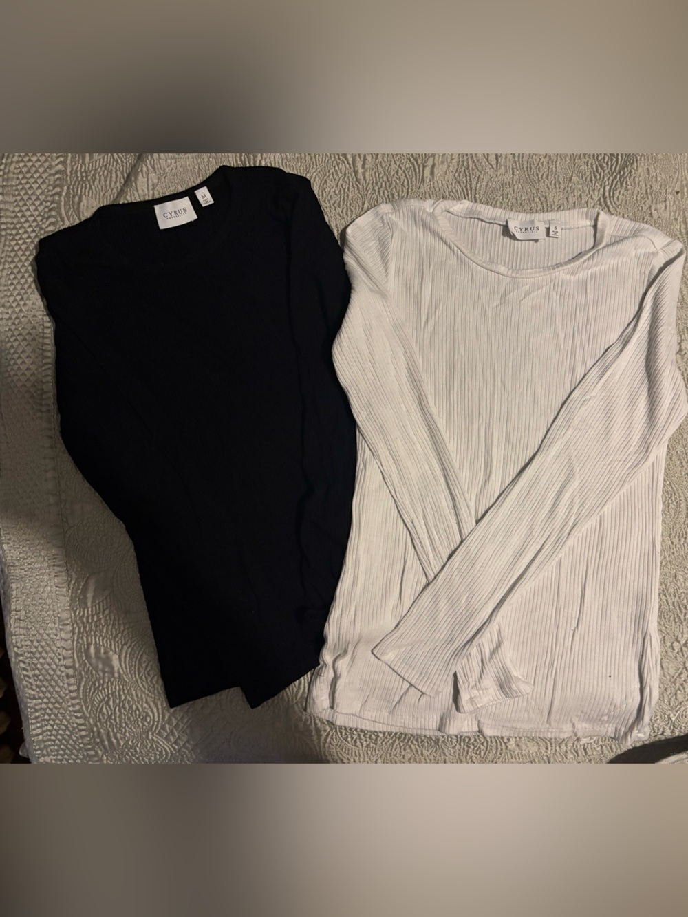 Cyrus Long-Sleeve Ribbed Top Duo in White and Black